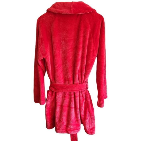 VICTORIA'S Secret Plush Fleece Embroidered Short Tie Robe Size Medium Large - Picture 2 of 5